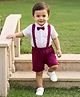 Babyhug Knit Half Sleeves Polka Dot Printed Party  Shirt & Shorts Set With Bow & Suspender - Maroon & White