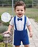 Babyhug Knit Half Sleeves Polka Dot Printed Party  Shirt & Shorts Set With Bow & Suspender - Teal Blue & White