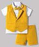 Babyhug Knit Half Sleeves Solid 3 Piece Party Suit With Bow - Mustard