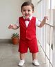 Babyhug Knit Half Sleeves Solid 3 Piece Party Suit With Bow - Red
