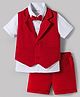 Babyhug Knit Half Sleeves Solid 3 Piece Party Suit With Bow - Red