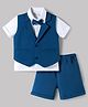 Babyhug Knit Half Sleeves Solid 3 Piece Party Suit With Bow - Blue