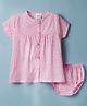 Simply Premium Poplin Woven Half Sleeves Frock With Floral Print & Bloomer - Pink