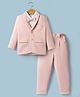 Babyhug Knit Full Sleeves Stretchable Solid 3 Piece Party Suit With Bow - Light Peach
