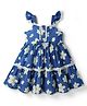 Babyhug Cotton Woven One Piece Dresses/Frocks with Ruffled Shoulder Straps and Floral Print Blue 2-3 Years