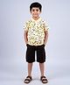 Kiddopanti Cotton Knit Half Sleeves Smiley Printed Tee With Cargo Short Set - Cream & Brown