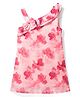 melon Modal Woven Sleeveless Frock With Floral Print & Bow Applique - Light Red