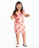 melon Modal Woven Sleeveless Frock With Floral Print & Bow Applique - Light Red