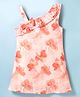 melon Modal Woven Sleeveless Frock With Floral Print & Bow Applique - Orange