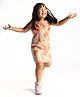 melon Modal Woven Sleeveless Frock With Floral Print & Bow Applique - Orange