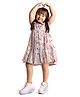 melon Satin Woven Half Sleeves Frock With Leaf Print - Light Brown
