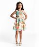 melon Linen Woven Sleeveless Floral Printed Frock - Olive Green