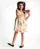 melon Linen Woven Sleeveless Floral Printed Frock - Multicolour
