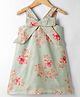 melon Satin Woven Sleeveless Frock With Floral Print - Blue