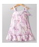 melon Satin Woven Sleeveless One Piece Dress  With Floral Print & Applique - Purple