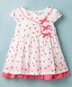 Simply Premium Poplin Woven Half Sleeves Frock with Leaf Print & Bow Applique - White
