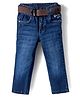 Ruff Denim Full Length Washed Jeans With Belt - Navy Blue