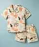 Simply Premium Cotton Woven Half Sleeves Shirt & Shorts Co-ord Set With Leaf Print - Orange