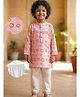Desi Soota Cotton Woven Full Sleeves Lion Printed Kurta & Pyjama Set - Peach