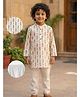 Desi Soota Cotton Woven Full Sleeves Geometric Printed Kurta & Pyjama Set - Cream