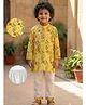 Desi Soota Cotton Woven Full Sleeves Leaves Printed Kurta Pyjama Set - Yellow