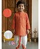Desi Soota Cotton Woven Full Sleeves Floral & Arrow Printed Kurta & Dhoti Set - Orange