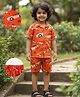 Desi Soota Cotton Woven Half Sleeves Car Printed Coordinating Shirt & Shorts Set - Red