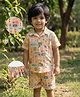 Desi Soota Cotton Woven Half Sleeves Travel Stamps Printed Coordinating Shirt & Shorts Set - Multi Colour