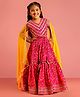 Vastramay Cotton Woven Sleeveless Gota Lace Embellished Floral Printed Lehenga Choli Set With Dupatta - Pink