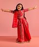 Vastramay Cotton Cambric Woven Three Fourth Sleeves Bandhani Printed & Lace Embellished Lehenga & Choli With Dupatta Set - Red