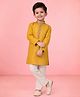 Vastramay Silk Woven Full Sleeves Floral Motif Printed Kurta Pyjama Set - Yellow