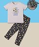 RAINE AND JAINE Cotton Knit Half Sleeves Just Poping In To Say Goodnight Text Printed Tee & Pajama Night Suit  - Grey & Navy Blue