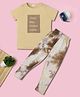 RAINE AND JAINE Cotton Knit Half Sleeves Sleep Less Dream More Text Printed Tee & Pajama Night Suit - Brown
