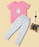 RAINE AND JAINE Cotton Knit Half Sleeves Star Printed Tee & Pajama Night Suit - Pink & Grey