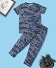 RAINE AND JAINE Cotton Knit Half Sleeves Cameflouge Printed Tee & Coordinating Pajama Night Suit - Blue