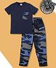 RAINE AND JAINE Cotton Knit Half Sleeves Solid Tee & Pajama Night Suit - Blue