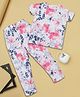 RAINE AND JAINE Cotton Knit Half Sleeves Floral Printed Tee & Coordinating Pajama Night Suit -  White & Pink