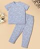 RAINE AND JAINE Cotton Knit Half Sleeves Leopard Printed Tee & Coordinating Pajama Night Suit - Blue