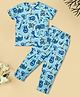 RAINE AND JAINE Cotton Knit Half Sleeves Animal Printed Tee & Coordinating Pajama Night Suit  - Blue