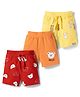 Doodle Poodle 100% Cotton Knit Knee Length Bear Printed Shorts Pack Of 3 - Red Yellow & Orange