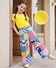 OLLINGTON ST. Sinker Knit Half Sleeves Top & Printed Culottes Set - Yellow