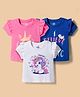Doodle Poodle 100% Cotton Knit Half Sleeves Tops with Unicorn Print Pack of 3 - Navy Blue White & Pink
