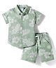 Ruff Linen Woven Half Sleeves Co-ords Shirt & Shorts Set with Floral Print - Light Green