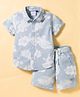 Ruff Linen Woven Half Sleeves Co-ords Shirt & Shorts Set with Floral Print - Sky Blue