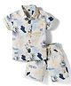 Ruff Linen Woven Half Sleeves Shirt & Shorts Co-Ord Set With Leaf Print - Blue