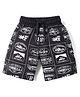 Ruff Cotton Lycra Knit Knee Length Sports Theme Printed Bermuda - Black