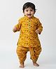 Baby Moo Cotton Woven Full Sleeves Floral Printed Dhoti Kurta Set - Yellow