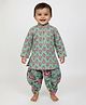 Baby Moo Cotton Woven Full Sleeves Floral Printed Dhoti Kurta Set - Light Green