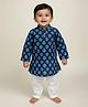 Baby Moo Cotton Woven Full Sleeves Ethnic Motifs Printed Kurta Pyjama Set - Blue