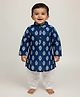 Baby Moo Cotton Woven Full Sleeves Ethnic Motifs Printed Kurta Pyjama Set - Blue